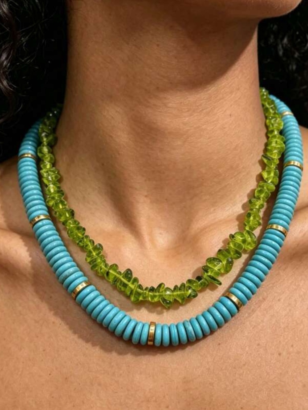 New! Coastal Boho Turquoise Beaded Green Lucite Necklace Stack Set NWOT (1028)